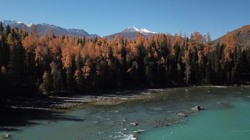 Scenic view of lake against clear sky