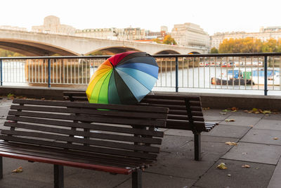 Multi colored bench in city