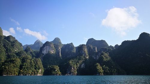 Panoramic view of sea and trees against sky