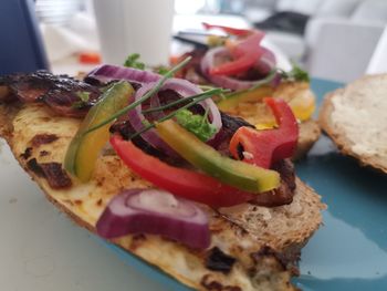 Close-up of breakfast served in plate