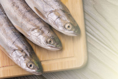 High angle view of fish on table