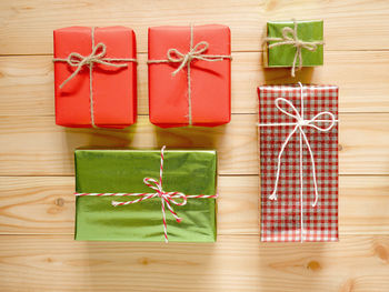 High angle view of christmas decorations on table