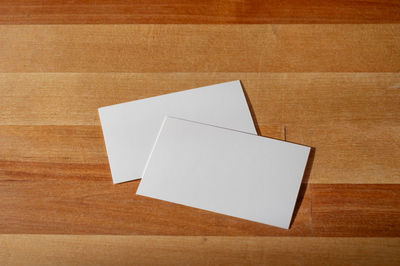 High angle view of paper on table