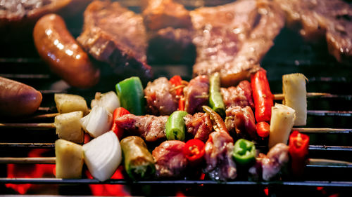 Close-up of food on barbecue grill