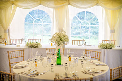 Setting for wedding reception in marquee 