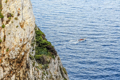 High angle view of rock formation in sea