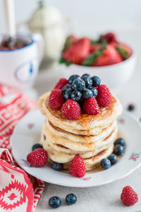 Close-up of pancakes in plate