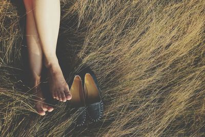 Low section of woman lying on grass