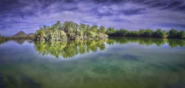Scenic view of lake against sky
