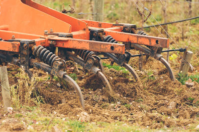 Abandoned machinery on field