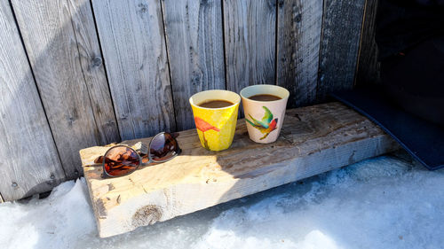 High angle view of coffee on table