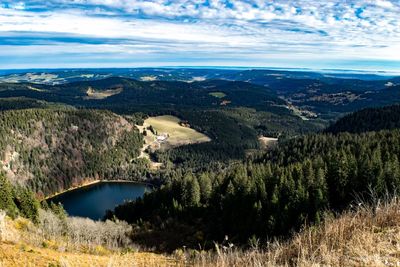Scenic view of landscape and river against sky