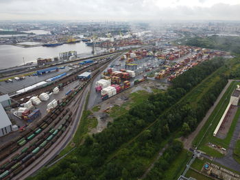 High angle view of cityscape against sky
