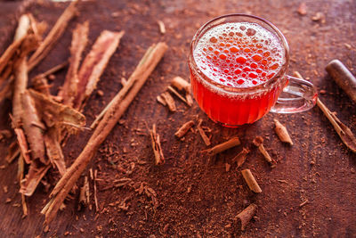High angle view of cocktail on table