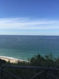 Scenic view of sea against blue sky