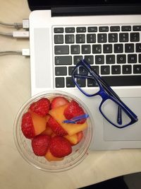 Close-up of strawberries on table