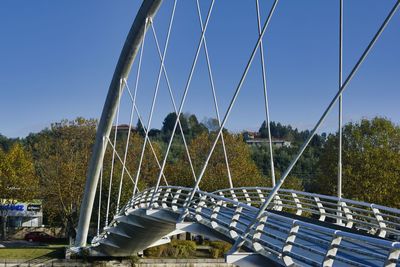 Suspension bridge against clear blue sky