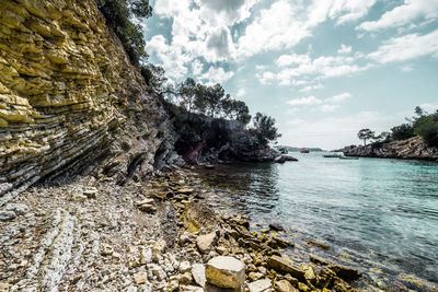 Scenic view of sea against cloudy sky