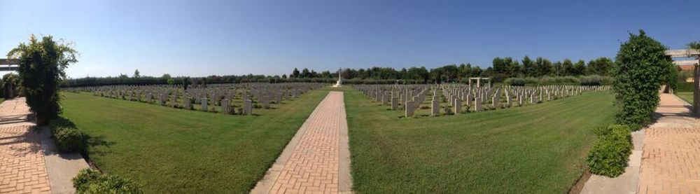 Panoramic view of vineyard against sky