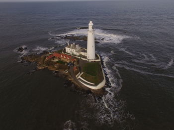 High angle view of ship in sea