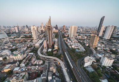 High angle view of street amidst buildings in city