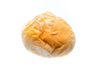 High angle view of bread against white background