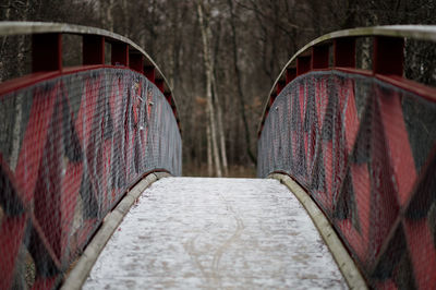 Close-up of railings against trees