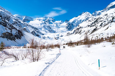 A close-up view of the morteratsch glacier in winter, engadin, switzerland.