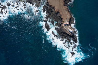 Aerial view of rock formations in sea