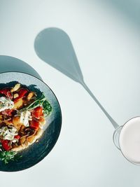 High angle view of food in plate on table