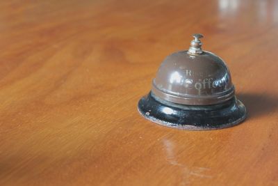 Close-up of bell on table