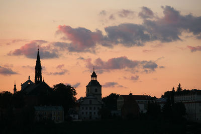 Silhouette of church at sunset