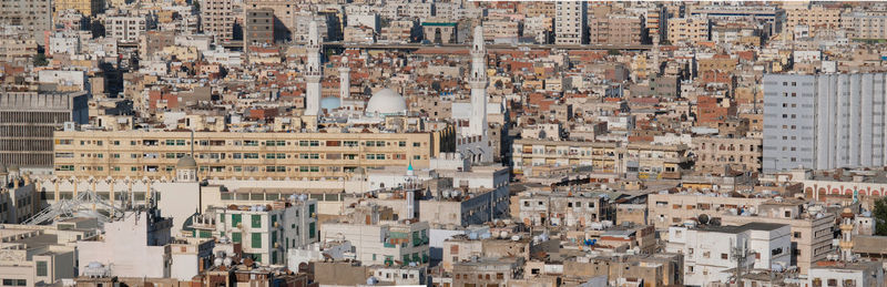 An aerial shot of the old city of jeddah. the age of these houses is more than 100 years