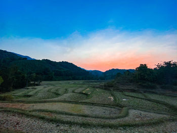 Scenic view of field against sky during sunset