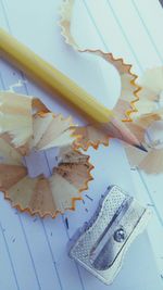 High angle view of pencils on table