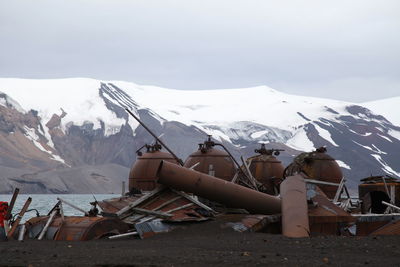 Scenic view of snow covered mountains