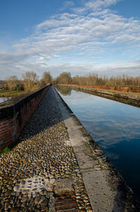 Surface level of lake against sky