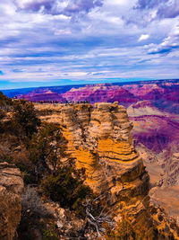 Aerial view of rock formations against cloudy sky