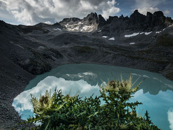 Scenic view of snowcapped mountains against sky