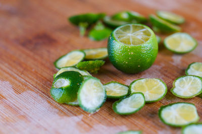 Close-up of cucumber on table