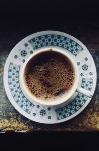 High angle view of coffee on table