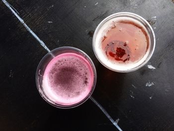 High angle view of drink on table