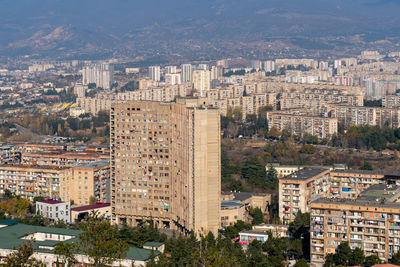 High angle view of buildings in city