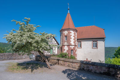 Exterior of building against clear blue sky