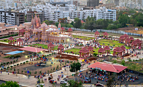 High angle view of buildings in city