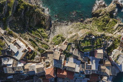 Aerial view of manarola, a beautiful travel destination along the coast of cinque terre, liguria