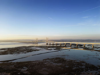 The severn bridge at sunset in gloucestershire, uk