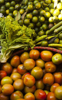High angle view of vegetables for sale at market