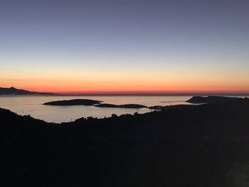 Scenic view of sea against clear sky during sunset