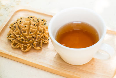 High angle view of tea on table